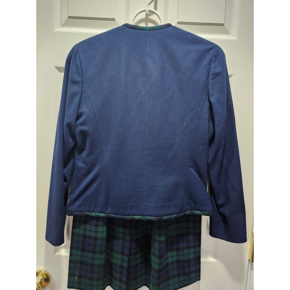Vintage Pendleton Women's Wool Plaid Tartan Green Blue Skirt Blazer Suit Size 6 - Picture 4 of 14